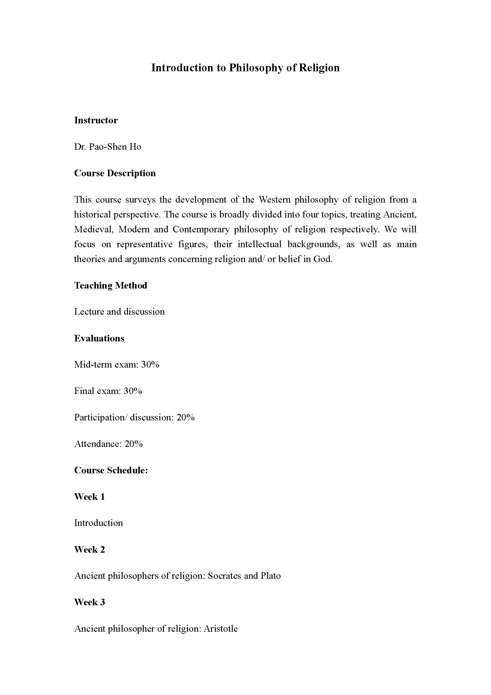 Introduction to Philosophy of Religion